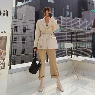 Peaked-lapel Single-breasted Jacket With Sash