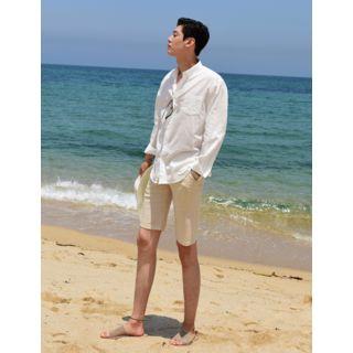 Drawstring-waist Colored Linen Shorts