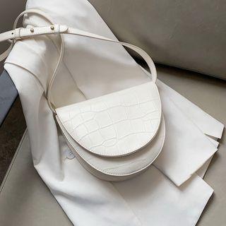 Croc Grain Faux Leather Saddle Crosbody Bag