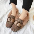 Furry Trim Plaid Buckled Loafers