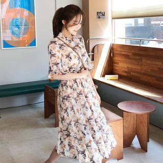 Smocked-waist Floral Print Dress Ivory - One Size