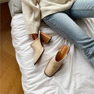 Square-toe Chunky Wooden-heel Mules