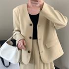 Plain Single-breasted Blazer / Pleated Skirt