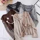 Long-sleeve Striped Knit Top With Shawl