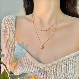 Faux Pearl Bar Rose Pendant Layered Alloy Necklace Gold - One Size