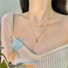 Faux Pearl Bar Rose Pendant Layered Alloy Necklace Gold - One Size