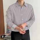 Striped Pure Cotton Shirt Wine Red - One Size