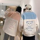 Couple Matching Cartoon Embroidered Zip Jacket