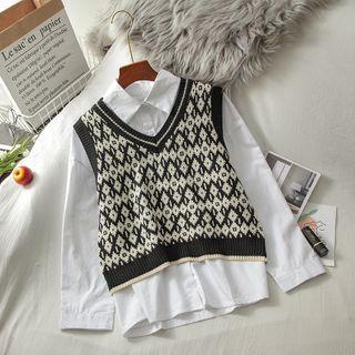 V-neck Jacquard Knit Tank Top
