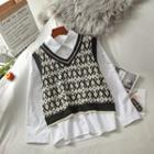 V-neck Jacquard Knit Tank Top