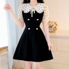 Short-sleeve Dot Print Panel Mini Dress