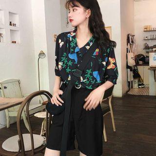 Short-sleeve Floral Print Shirt / Wide Leg Shorts