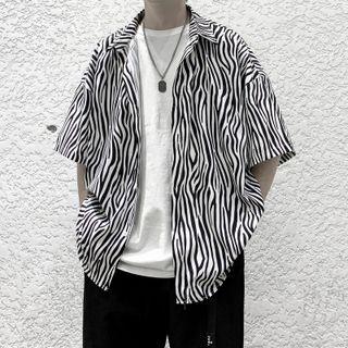 Zebra Print Oversized Short Sleeve Shirt