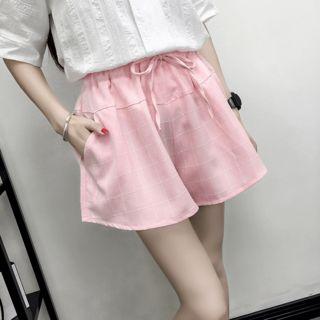 Elastic-waist Check Wide-leg Shorts