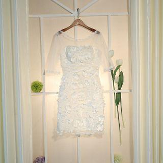 Elbow-sleeve Tulle Party Dress