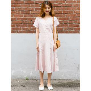 Short-sleeve A-line Long Shirtdress