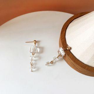 Glass Cube Dangle Earring 1 Pair - Glass Cube Dangle Earring - Transparent - One Size