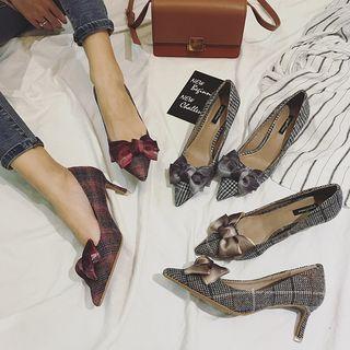 Bow Plaid High Heel Pumps