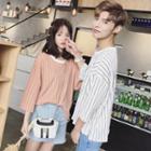 Couple Matching Pinstripe 3/4-sleeve T-shirt