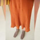 Turtleneck Pleat-hem Midi Knit Dress