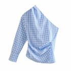 One-shoulder Gingham Blouse