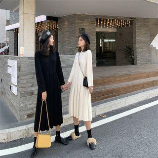 Crew-neck Long-sleeve Knit Midi A-line Dress