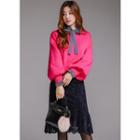 Vivid-color Balloon-sleeve Sweater