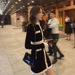 Long-sleeve Contrast Trim Buttoned Mini Dress