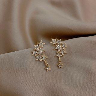 Rhinestone Star Earring 1 Pair - Gold & White - One Size