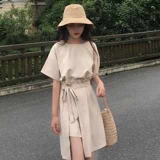 Set: Elbow-sleeve Long T-shirt + A-line Skirt