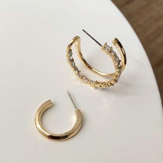Asymmetric Rhinestone Hoop Earring