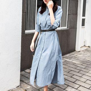 3/4-sleeve Plain Long Shirt