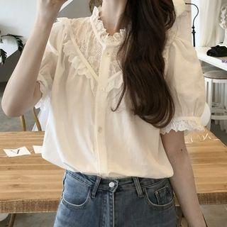 Lace Panel Short-sleeve Shirt White - One Size