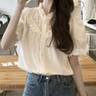 Lace Panel Short-sleeve Shirt White - One Size