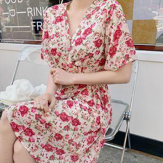 Surplice-wrap Rosette Dress