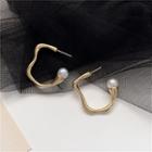 Faux Pearl Irregular Alloy Open Hoop Earring 1 Pair - Ear Studs - One Size