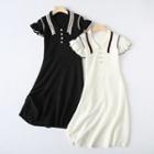 Collared Ruffled Sleeveless A-line Knit Dress
