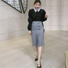 Buttoned Pleated-hem Midi Skirt