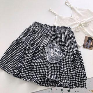 Houndstooth A-line Skirt Black - One Size