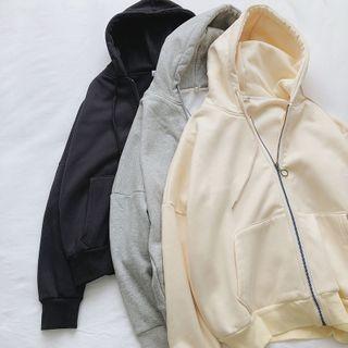 Plain Fleece-lined Zip-up Hoodie