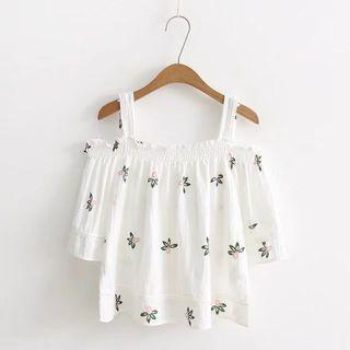 Patterned Off Shoulder Elbow Sleeve Blouse