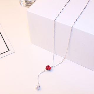 Faux Pearl Rhinestone Heart Necklace As Shown In Figure - One Size