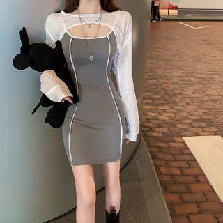 Set: Long-sleeve Cropped Top + Sleeveless Dress