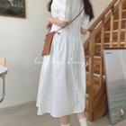 Puff-sleeve Smocked-panel Dress