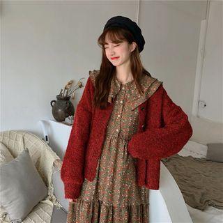 Floral Layered Collar Long-sleeve Midi Dress Dress - One Size
