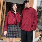 Couple Matching Plain Shirt / Plaid Mini Pencil Skirt / Cropped Straight Leg Pants