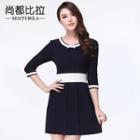 3/4-sleeve Striped Knit Dress