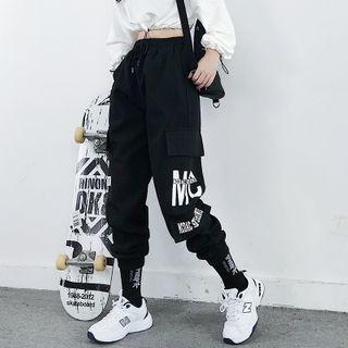 Lettering Fleece-lined Cargo Pants