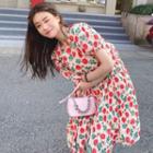 Short-sleeve Floral A-line Dress Red Floral - White - One Size