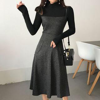 Turtleneck Long-sleeve Midi Dress